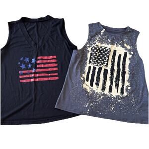Women American Flag Tank Tops 4th July SOFT Shirts Patriotic Boho MED Lot Of 2